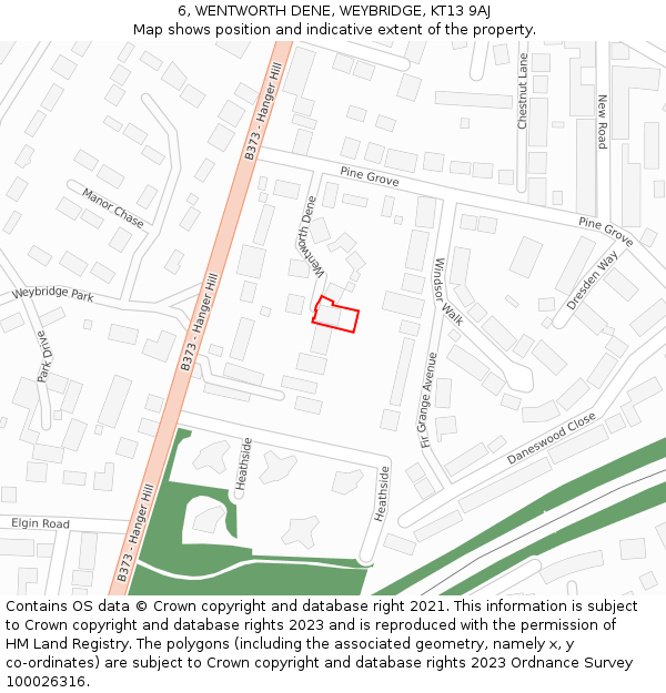 6, WENTWORTH DENE, WEYBRIDGE, KT13 9AJ: Location map and indicative extent of plot