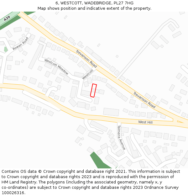 6, WESTCOTT, WADEBRIDGE, PL27 7HG: Location map and indicative extent of plot