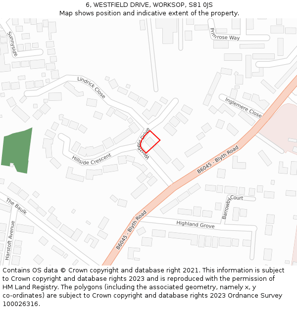 6, WESTFIELD DRIVE, WORKSOP, S81 0JS: Location map and indicative extent of plot