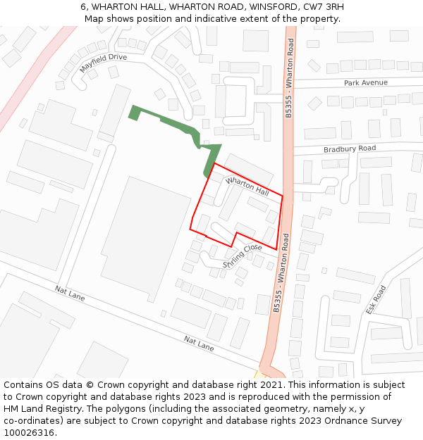 6, WHARTON HALL, WHARTON ROAD, WINSFORD, CW7 3RH: Location map and indicative extent of plot