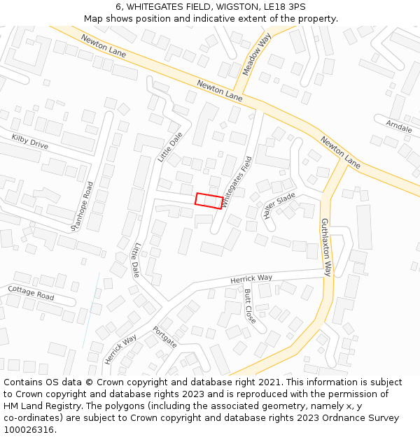 6, WHITEGATES FIELD, WIGSTON, LE18 3PS: Location map and indicative extent of plot