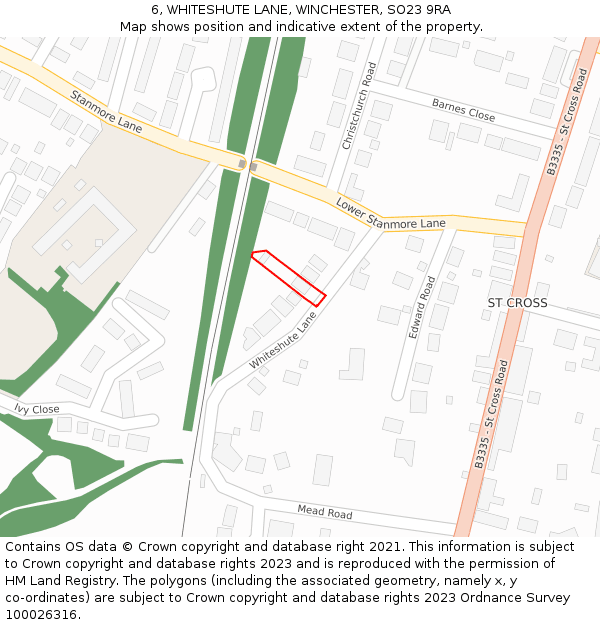 6, WHITESHUTE LANE, WINCHESTER, SO23 9RA: Location map and indicative extent of plot