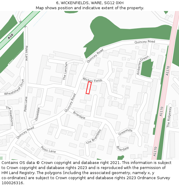 6, WICKENFIELDS, WARE, SG12 0XH: Location map and indicative extent of plot