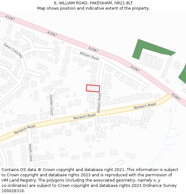 6, WILLIAM ROAD, FAKENHAM, NR21 8LT: Location map and indicative extent of plot