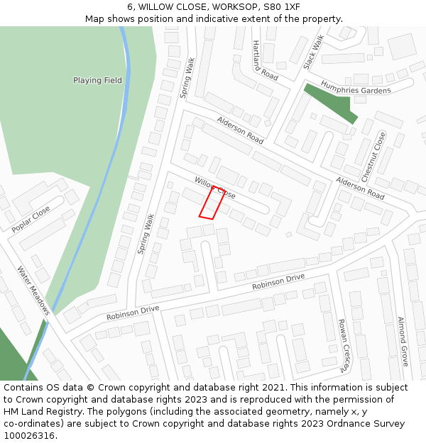 6, WILLOW CLOSE, WORKSOP, S80 1XF: Location map and indicative extent of plot