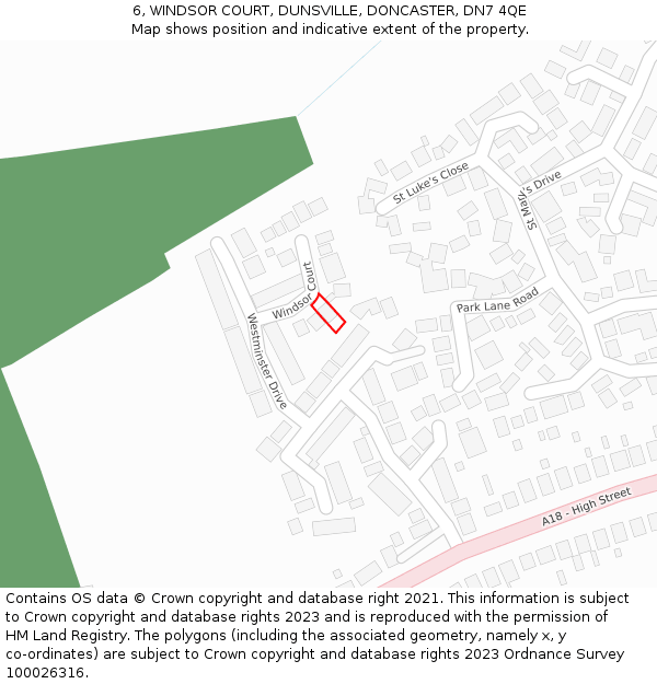 6, WINDSOR COURT, DUNSVILLE, DONCASTER, DN7 4QE: Location map and indicative extent of plot