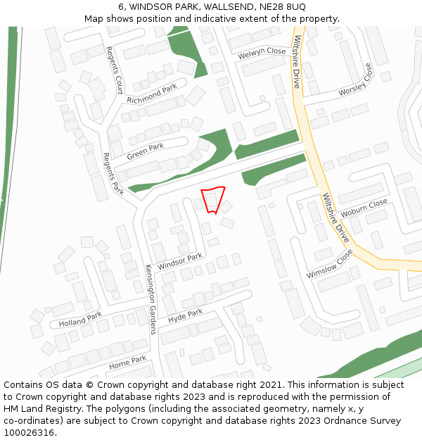 6, WINDSOR PARK, WALLSEND, NE28 8UQ: Location map and indicative extent of plot