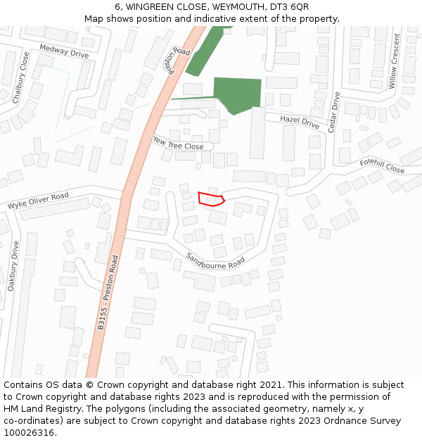 6, WINGREEN CLOSE, WEYMOUTH, DT3 6QR: Location map and indicative extent of plot
