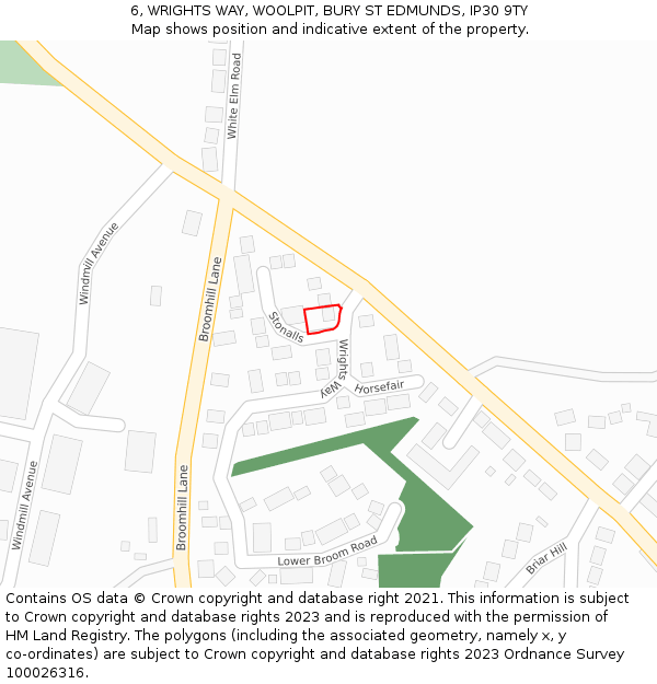 6, WRIGHTS WAY, WOOLPIT, BURY ST EDMUNDS, IP30 9TY: Location map and indicative extent of plot