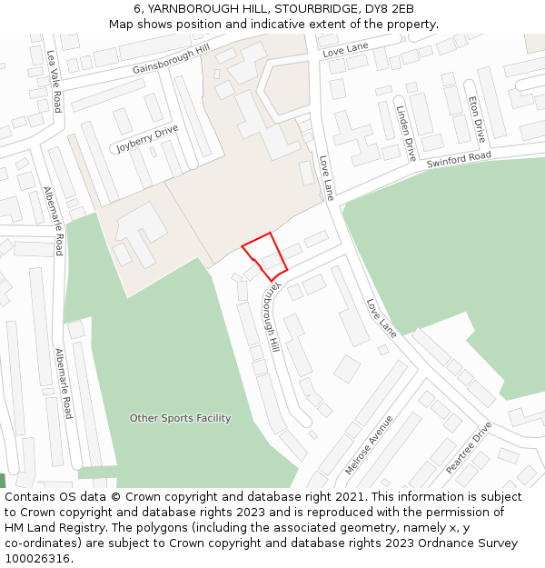 6, YARNBOROUGH HILL, STOURBRIDGE, DY8 2EB: Location map and indicative extent of plot