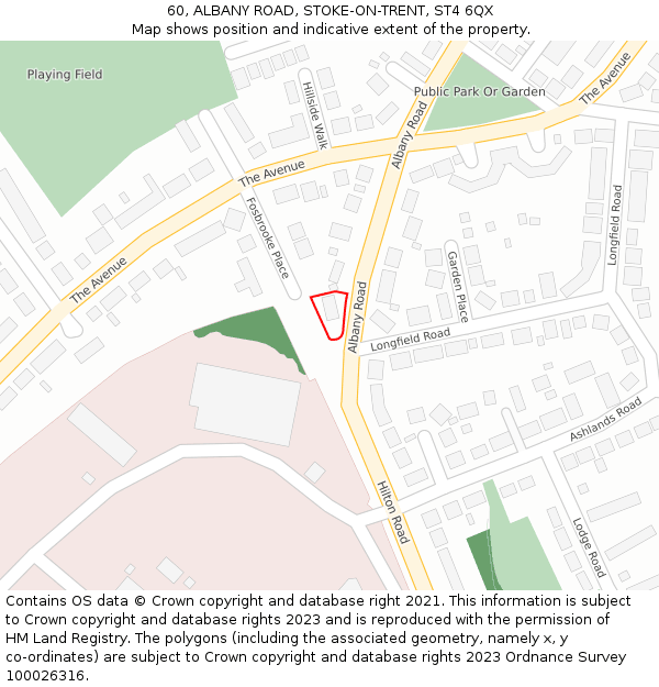 60, ALBANY ROAD, STOKE-ON-TRENT, ST4 6QX: Location map and indicative extent of plot