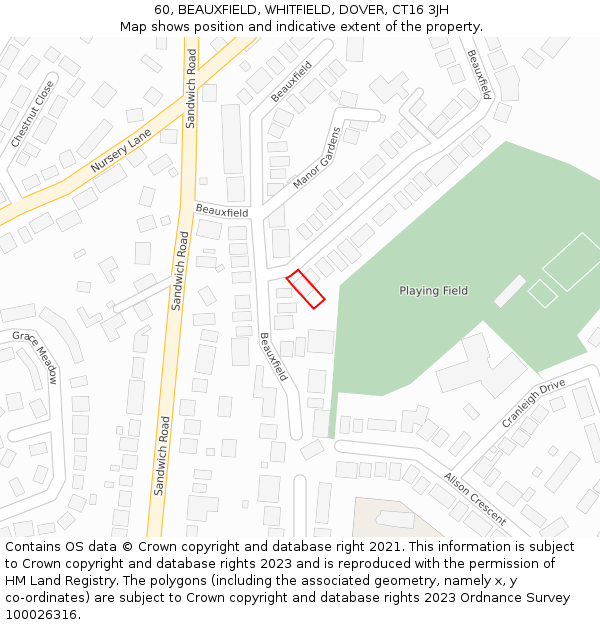 60, BEAUXFIELD, WHITFIELD, DOVER, CT16 3JH: Location map and indicative extent of plot