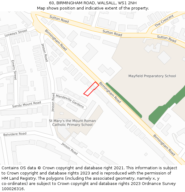 60, BIRMINGHAM ROAD, WALSALL, WS1 2NH: Location map and indicative extent of plot