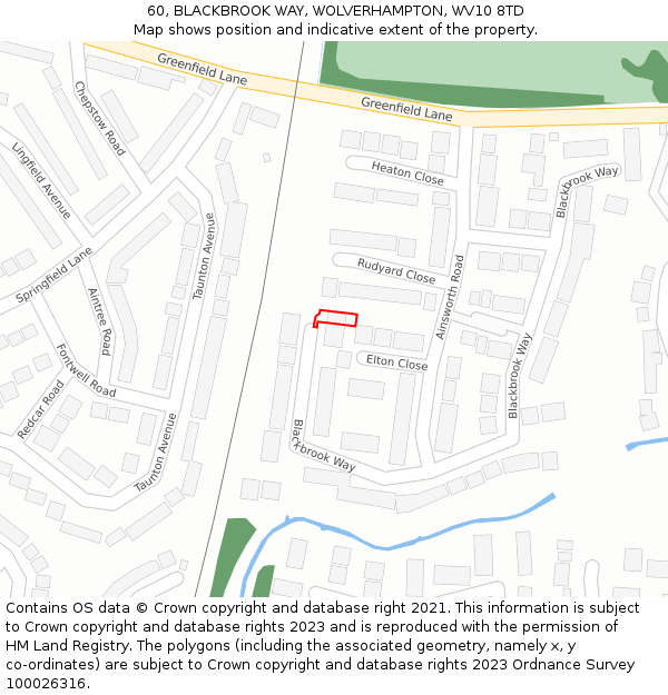 60, BLACKBROOK WAY, WOLVERHAMPTON, WV10 8TD: Location map and indicative extent of plot