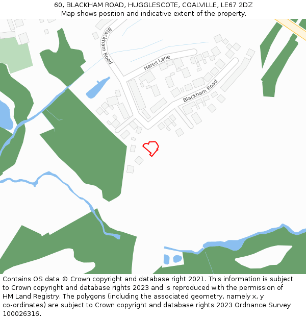 60, BLACKHAM ROAD, HUGGLESCOTE, COALVILLE, LE67 2DZ: Location map and indicative extent of plot
