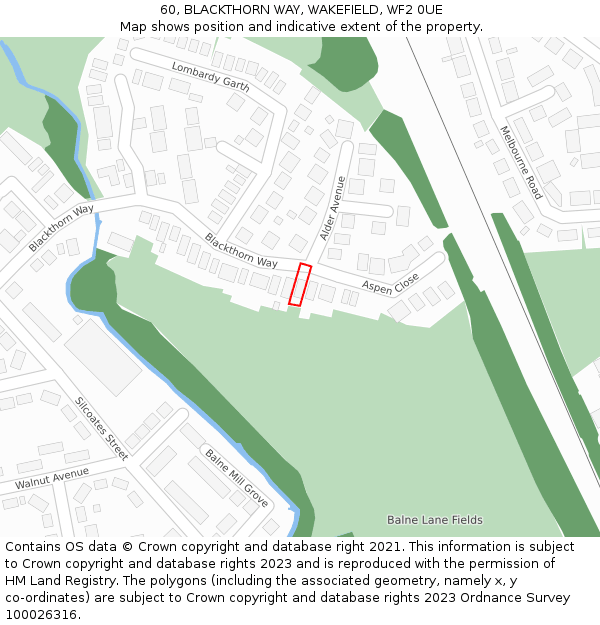 60, BLACKTHORN WAY, WAKEFIELD, WF2 0UE: Location map and indicative extent of plot