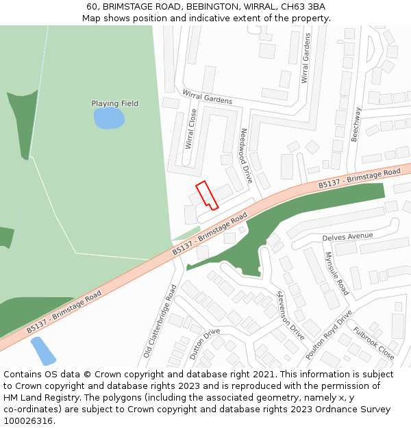 60, BRIMSTAGE ROAD, BEBINGTON, WIRRAL, CH63 3BA: Location map and indicative extent of plot