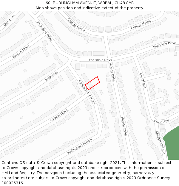 60, BURLINGHAM AVENUE, WIRRAL, CH48 8AR: Location map and indicative extent of plot