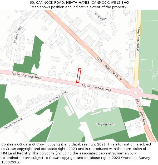 60, CANNOCK ROAD, HEATH HAYES, CANNOCK, WS12 3HG: Location map and indicative extent of plot