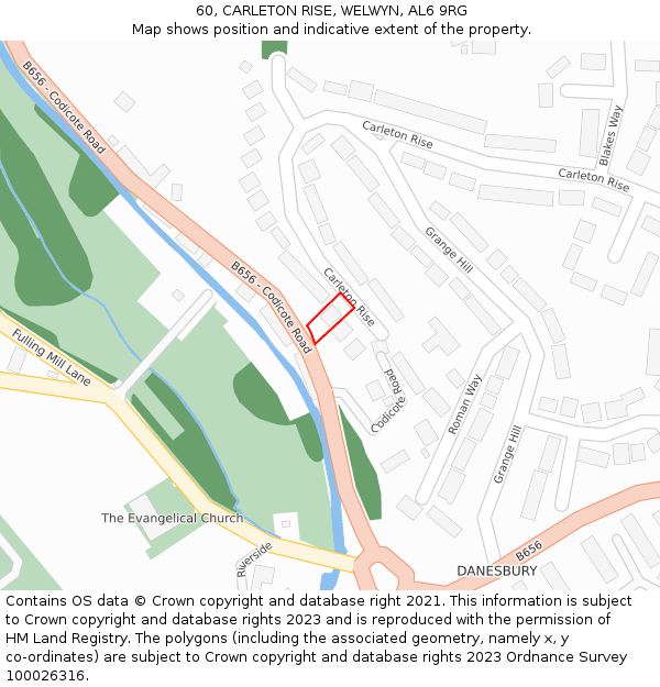 60, CARLETON RISE, WELWYN, AL6 9RG: Location map and indicative extent of plot