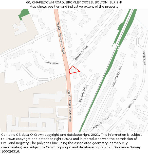 60, CHAPELTOWN ROAD, BROMLEY CROSS, BOLTON, BL7 9NF: Location map and indicative extent of plot