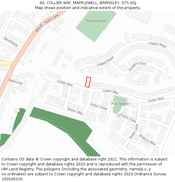 60, COLLIER WAY, MAPPLEWELL, BARNSLEY, S75 6GJ: Location map and indicative extent of plot