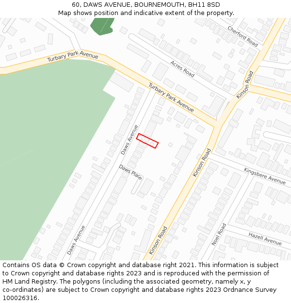 60, DAWS AVENUE, BOURNEMOUTH, BH11 8SD: Location map and indicative extent of plot