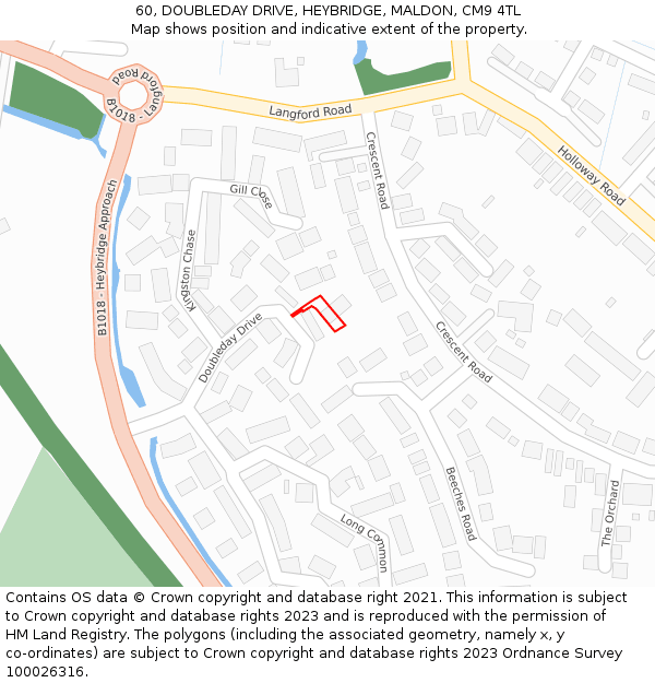 60, DOUBLEDAY DRIVE, HEYBRIDGE, MALDON, CM9 4TL: Location map and indicative extent of plot