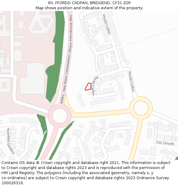 60, FFORDD CADFAN, BRIDGEND, CF31 2DP: Location map and indicative extent of plot