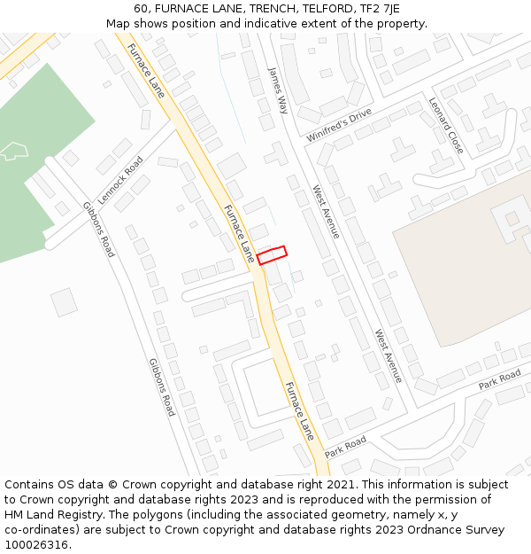 60, FURNACE LANE, TRENCH, TELFORD, TF2 7JE: Location map and indicative extent of plot