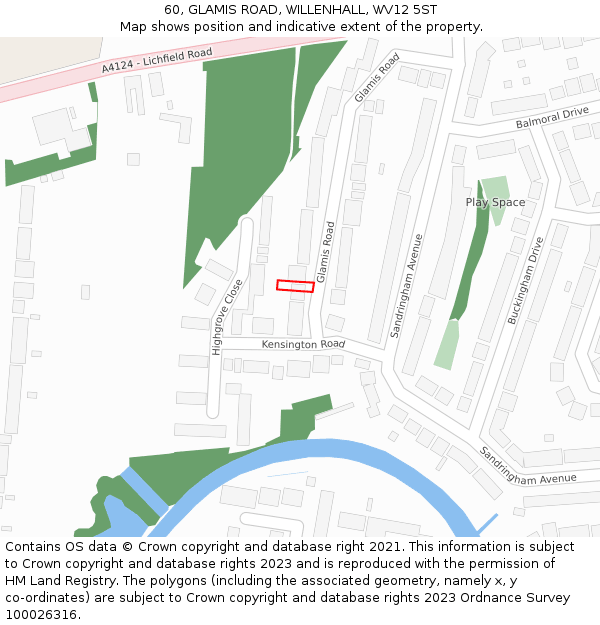 60, GLAMIS ROAD, WILLENHALL, WV12 5ST: Location map and indicative extent of plot