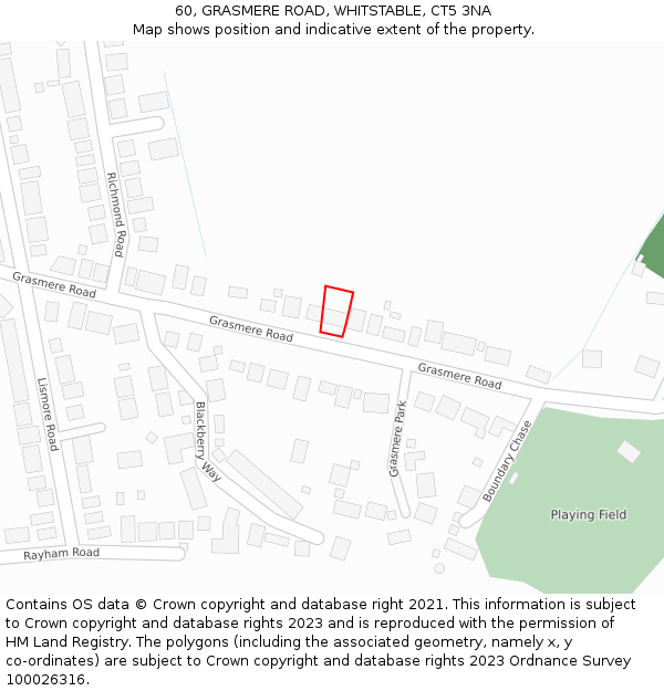 60, GRASMERE ROAD, WHITSTABLE, CT5 3NA: Location map and indicative extent of plot