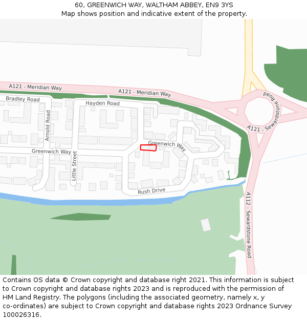 60, GREENWICH WAY, WALTHAM ABBEY, EN9 3YS: Location map and indicative extent of plot