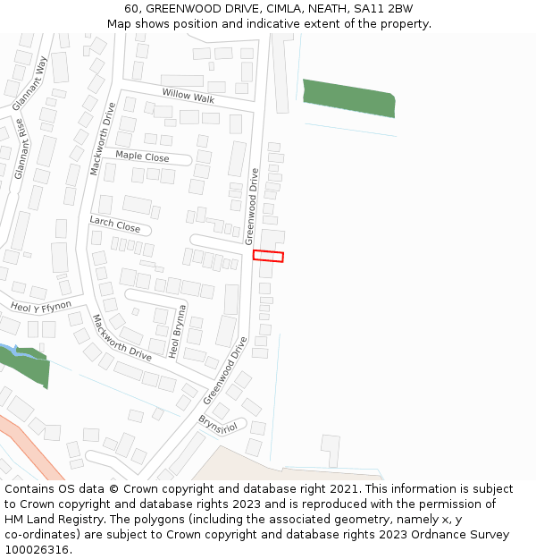 60, GREENWOOD DRIVE, CIMLA, NEATH, SA11 2BW: Location map and indicative extent of plot