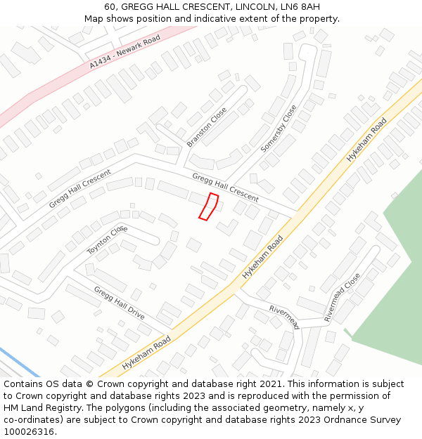60, GREGG HALL CRESCENT, LINCOLN, LN6 8AH: Location map and indicative extent of plot