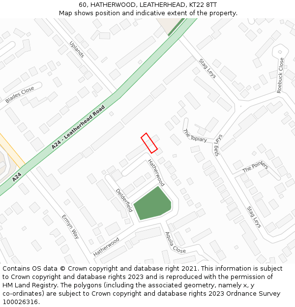 60, HATHERWOOD, LEATHERHEAD, KT22 8TT: Location map and indicative extent of plot