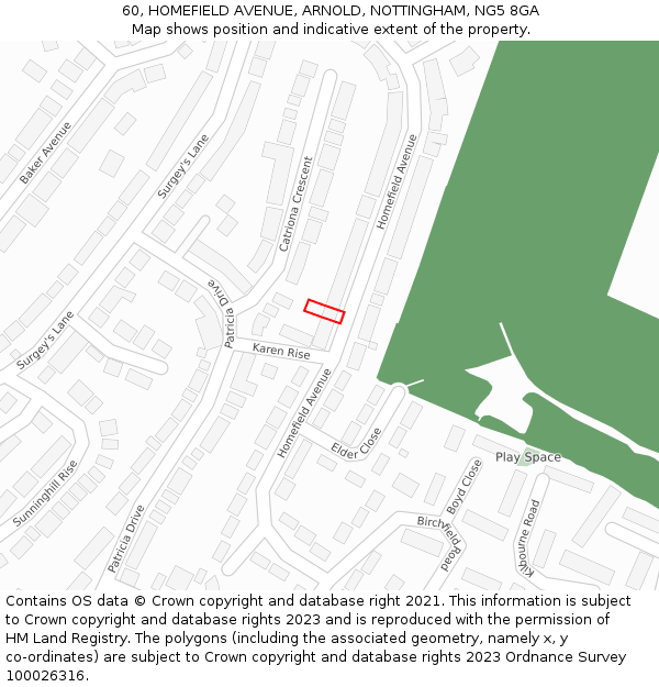 60, HOMEFIELD AVENUE, ARNOLD, NOTTINGHAM, NG5 8GA: Location map and indicative extent of plot