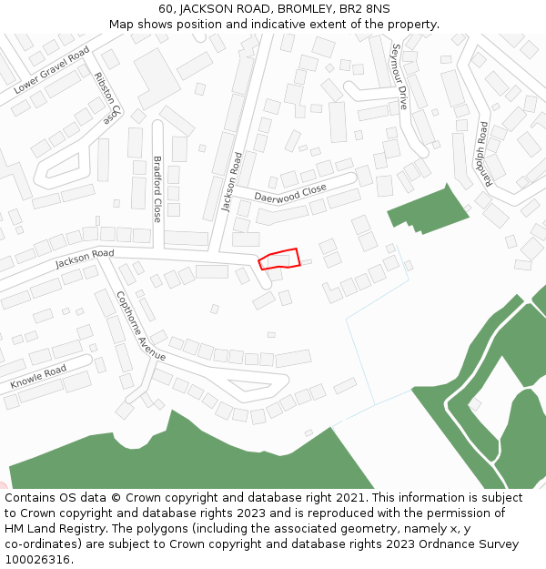 60, JACKSON ROAD, BROMLEY, BR2 8NS: Location map and indicative extent of plot