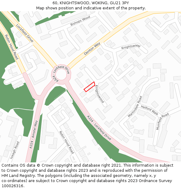 60, KNIGHTSWOOD, WOKING, GU21 3PY: Location map and indicative extent of plot