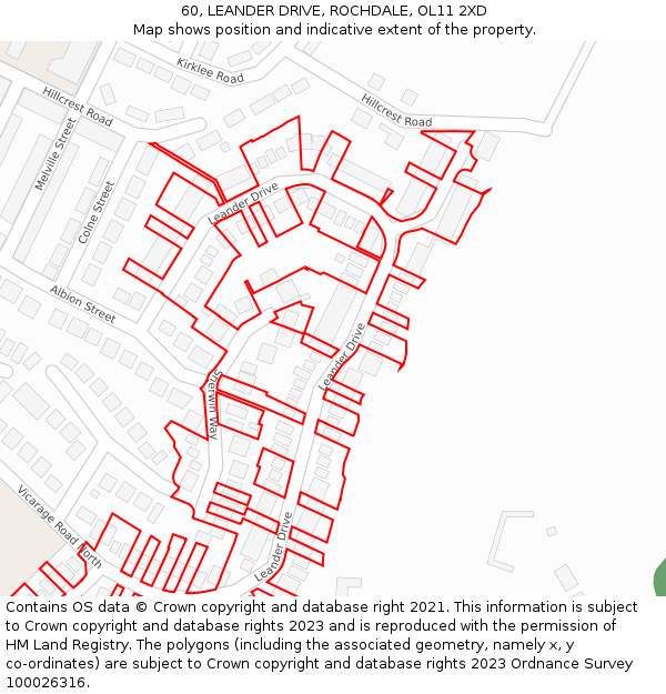 60, LEANDER DRIVE, ROCHDALE, OL11 2XD: Location map and indicative extent of plot