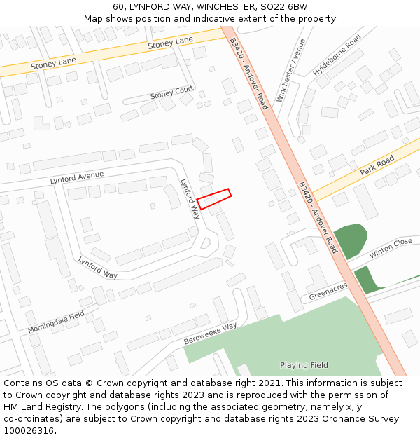 60, LYNFORD WAY, WINCHESTER, SO22 6BW: Location map and indicative extent of plot