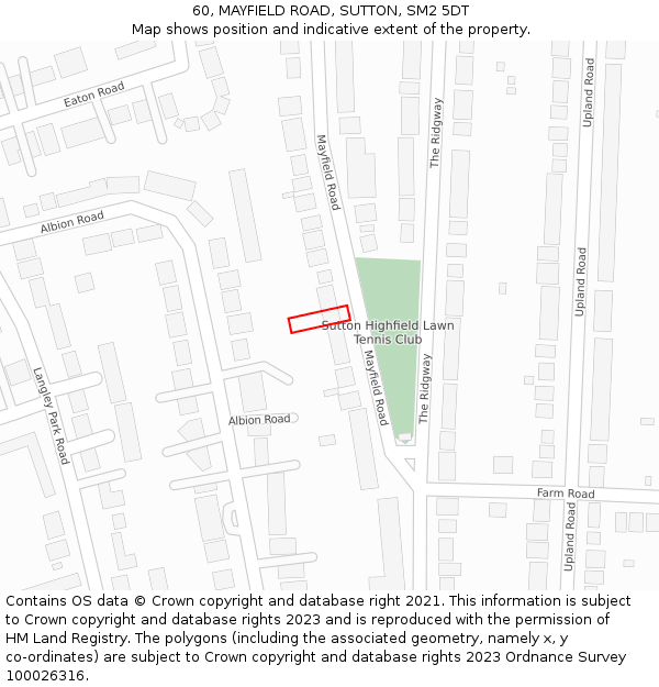 60, MAYFIELD ROAD, SUTTON, SM2 5DT: Location map and indicative extent of plot