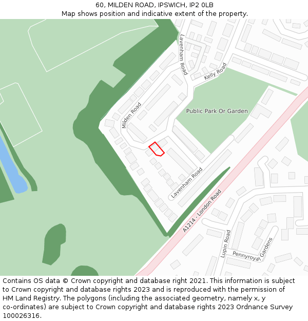 60, MILDEN ROAD, IPSWICH, IP2 0LB: Location map and indicative extent of plot