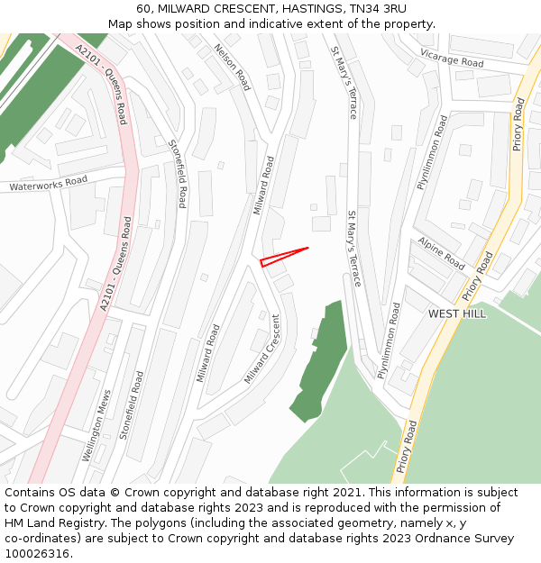 60, MILWARD CRESCENT, HASTINGS, TN34 3RU: Location map and indicative extent of plot