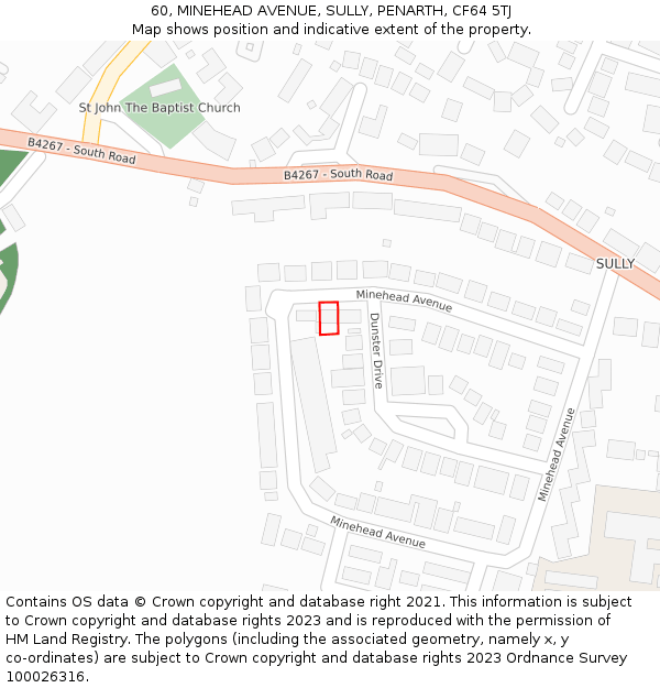 60, MINEHEAD AVENUE, SULLY, PENARTH, CF64 5TJ: Location map and indicative extent of plot