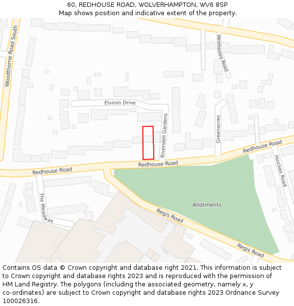 60, REDHOUSE ROAD, WOLVERHAMPTON, WV6 8SP: Location map and indicative extent of plot