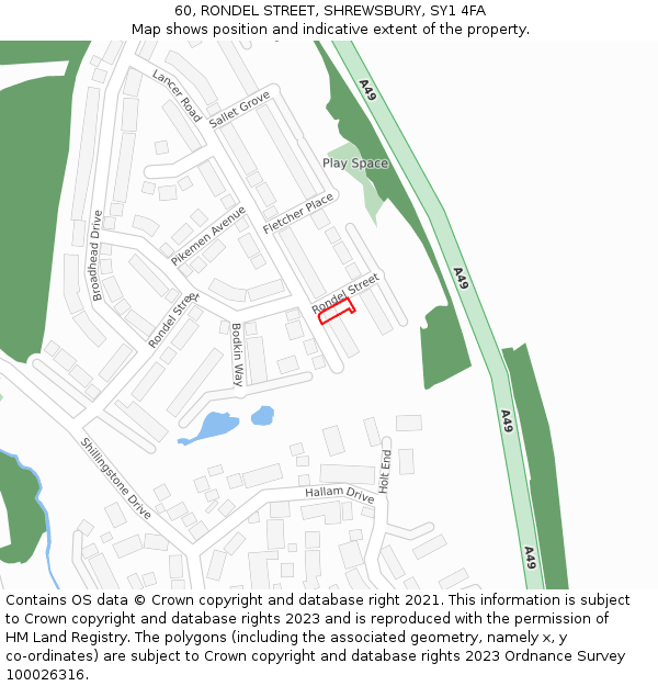 60, RONDEL STREET, SHREWSBURY, SY1 4FA: Location map and indicative extent of plot