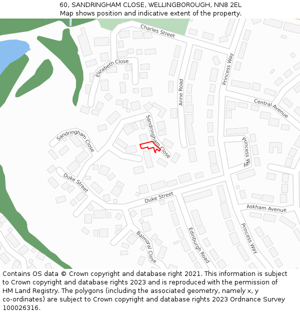 60, SANDRINGHAM CLOSE, WELLINGBOROUGH, NN8 2EL: Location map and indicative extent of plot