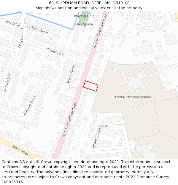60, SHIPDHAM ROAD, DEREHAM, NR19 1JP: Location map and indicative extent of plot