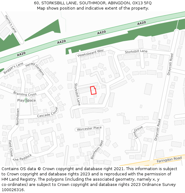 60, STORKSBILL LANE, SOUTHMOOR, ABINGDON, OX13 5FQ: Location map and indicative extent of plot